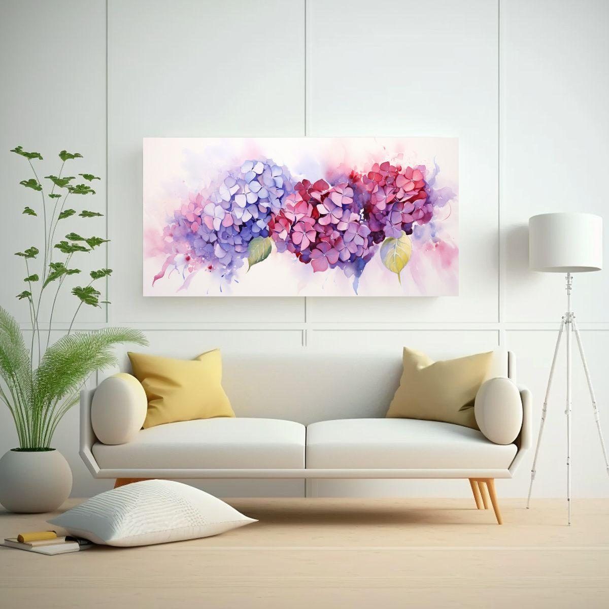 Pintura En Bastidor De Dormitorio Con Hortensias 100x50 Cm-2