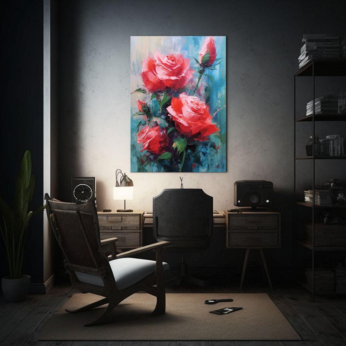 Arte De Pared Con Rosas Rojas: Ramo De Rosas Rojas 50x75cm-2