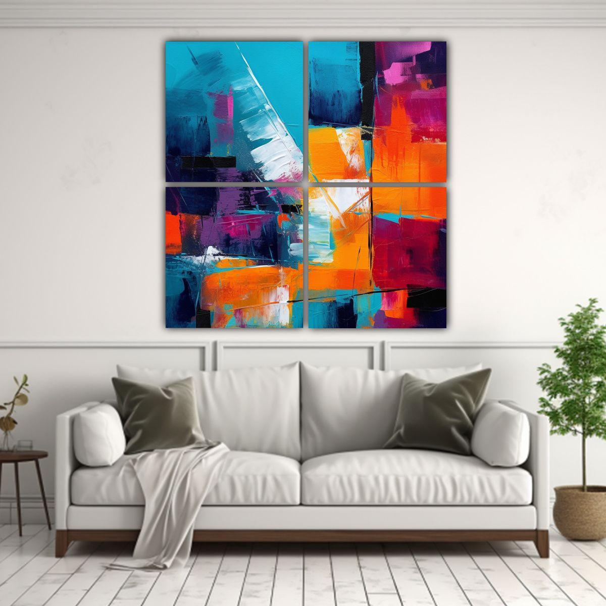 Cuadro Abstracto Con Cuatro Composiciones 200x200 Cm-2
