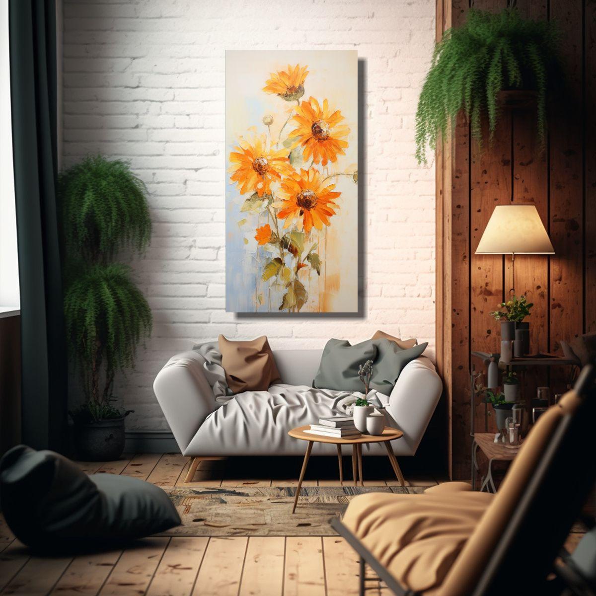Pintura Lienzo Calidad Esquema Flores Girasoles 70x140cm-2