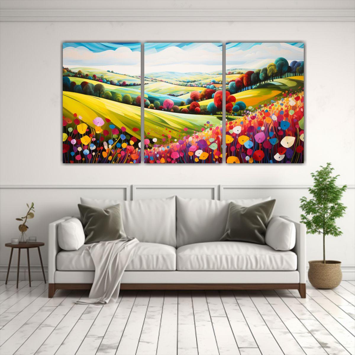 Paisajes Primaverales Abstractos En Tela: Belleza 180x90 Cm-2