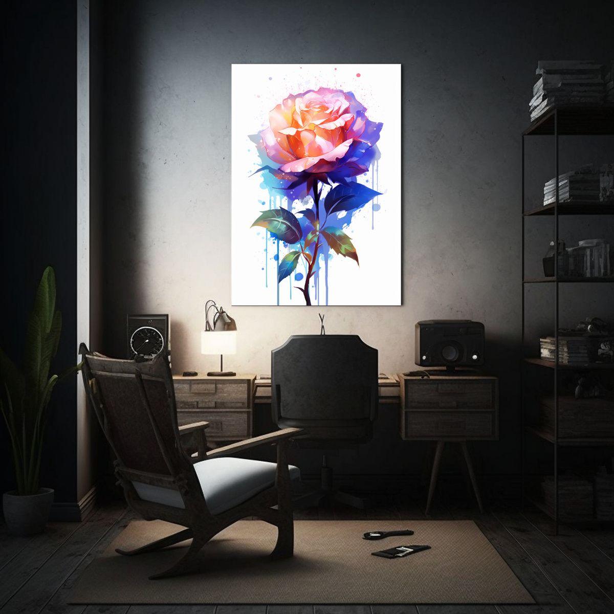 Cuadro Acuarela Floreciente De Una Rosa 50x65cm-2