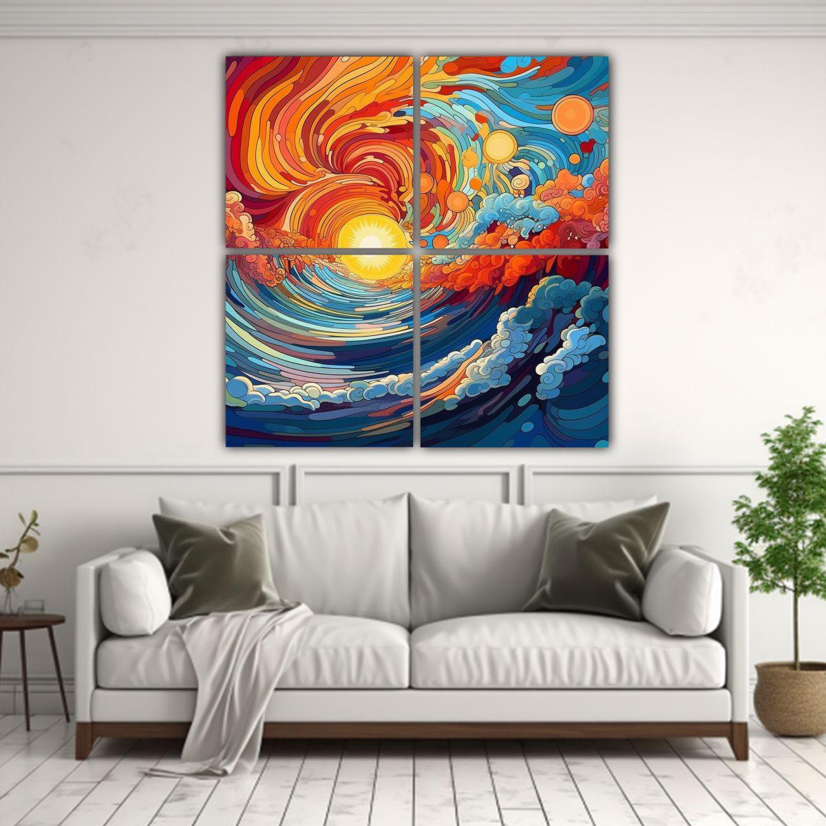 Paisaje Surrealista De 4 Cuadros En Lienzo: 80x80 Cm-2