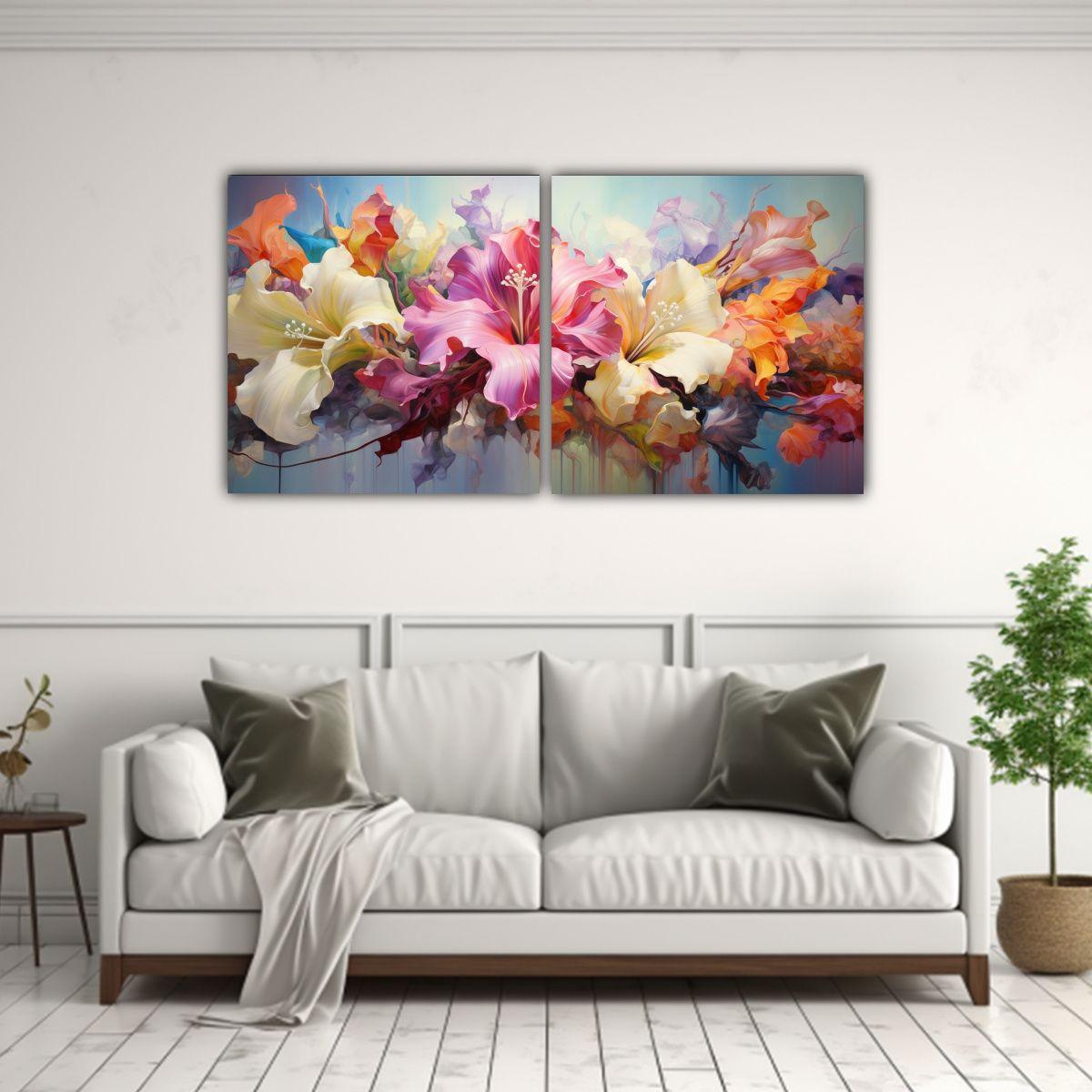 Pinturas Abstractas Modernas En Contraste, Flores 100x50 Cm-2