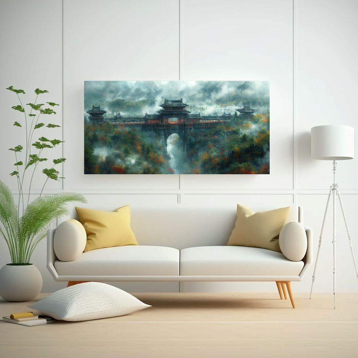 Cuadro De Castillo Antiguo Rodeado De Naturaleza 80x40cm-2
