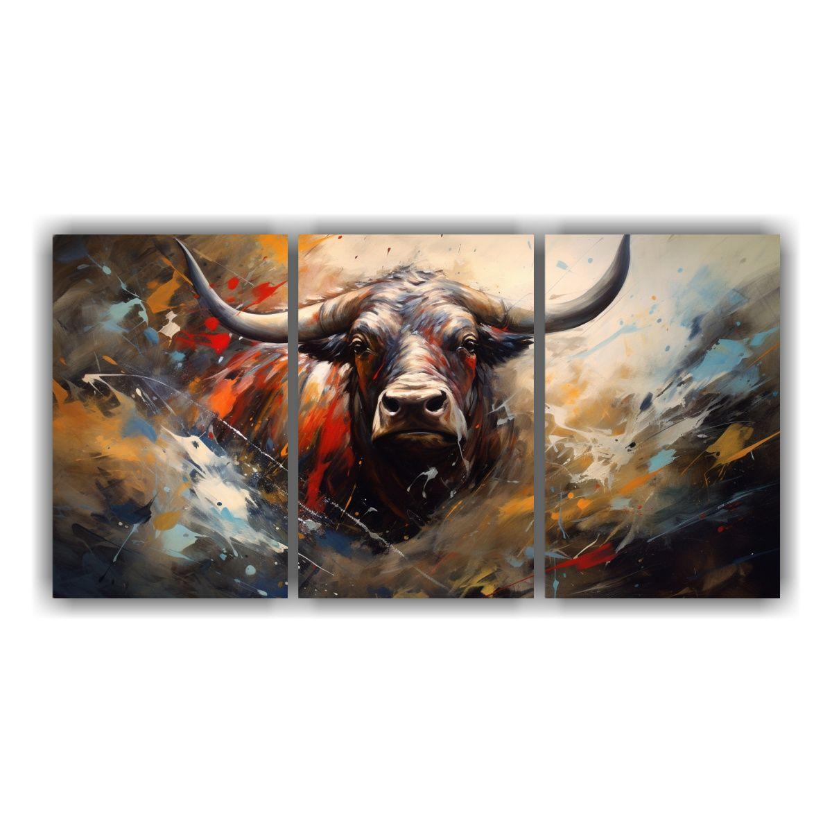 Conjunto De Cuadros De Toro Abstracto En Tela 180x90 Cm-0