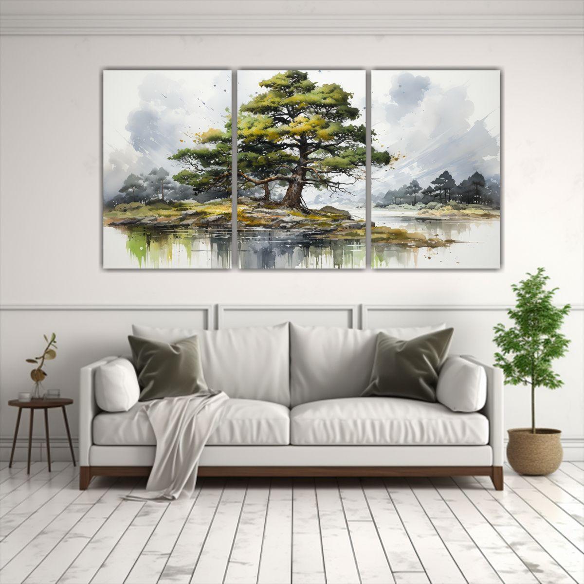 Juego De 3 Cuadros Coloridos De Un Pino Escocés 240x120 Cm-2