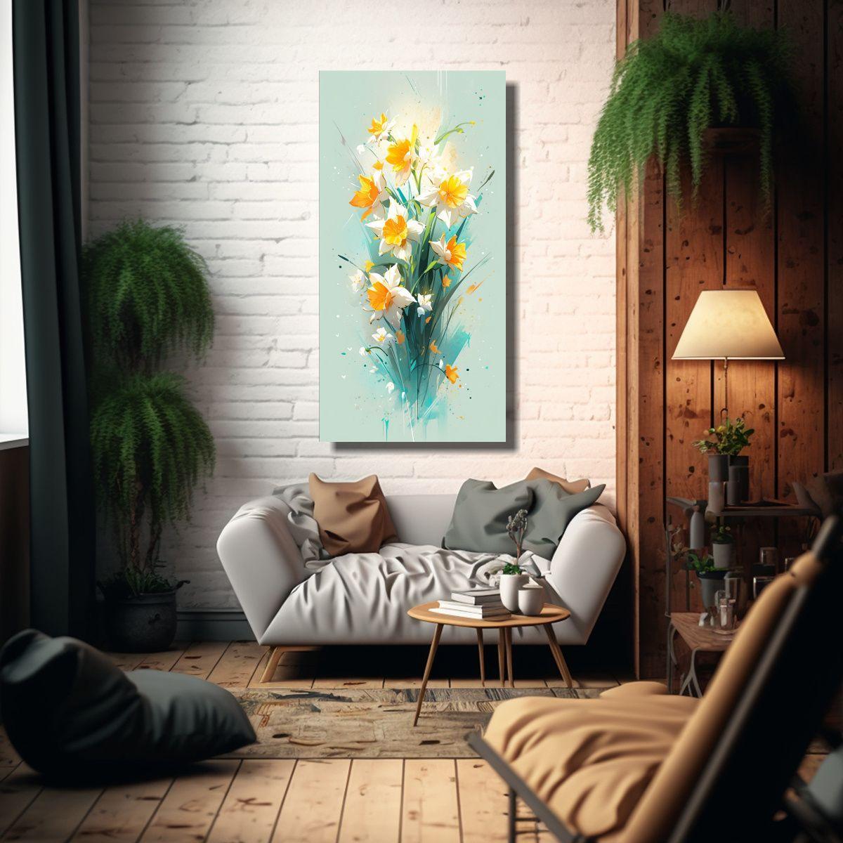Pintura Con Colores Vibrantes De Narcisos En Un 30x60cm-2