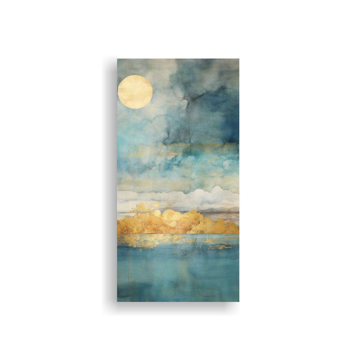 Cuadro Moderno Con Arcoíris En Acuarela Turquesa 30x60cm-0