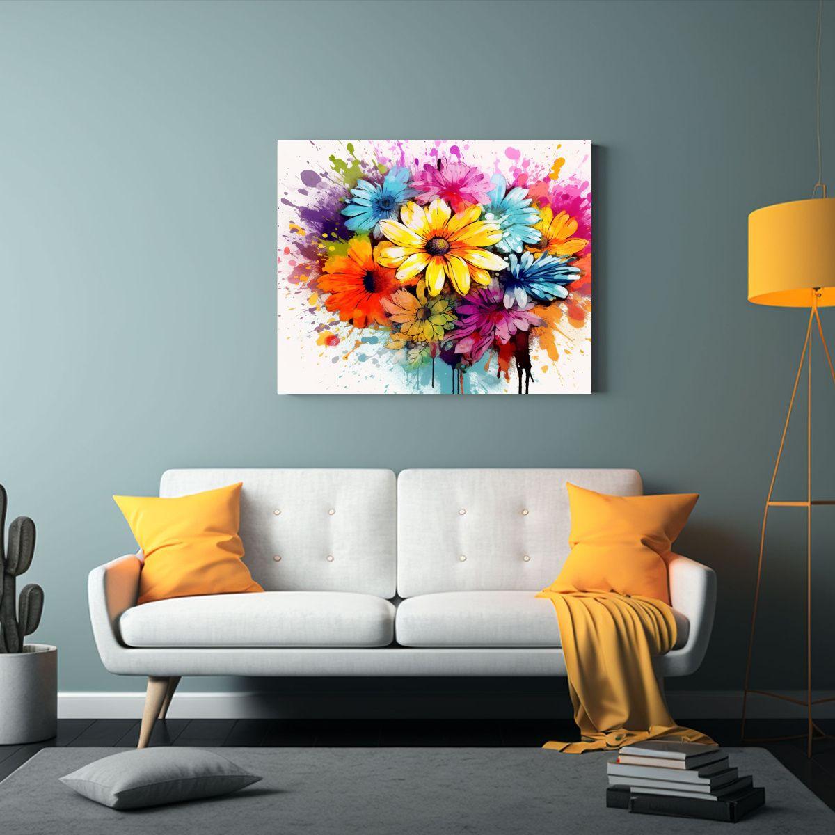 Pintura Floral De Acuarela En Bastidor Regalo 90x60cm-2