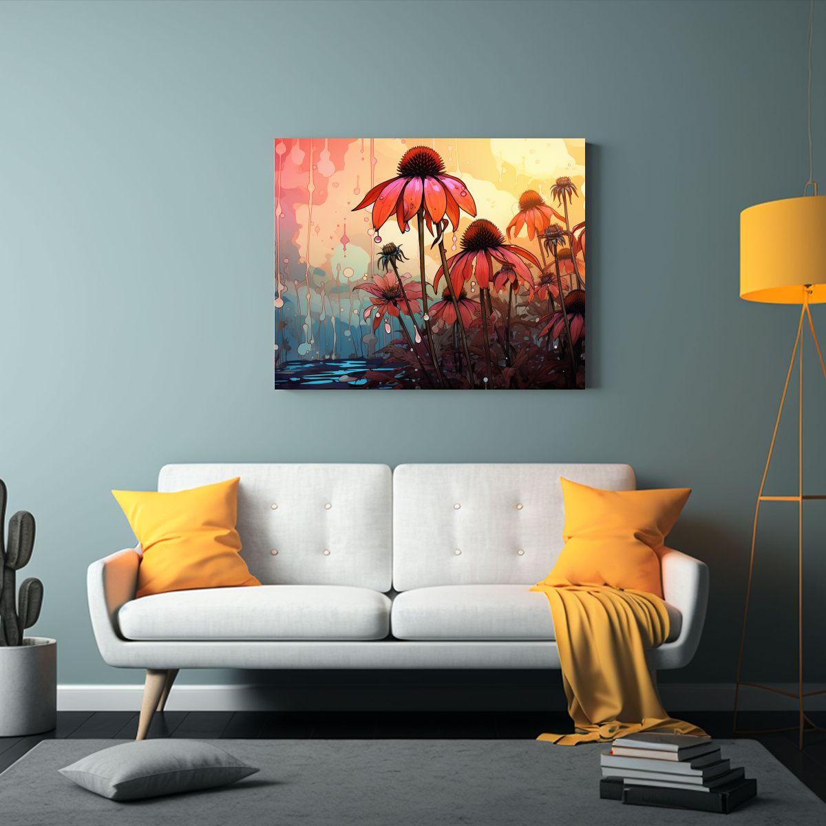 Pintura Decorativa De Coneflower En Tonos Suaves 120x80 Cm-2