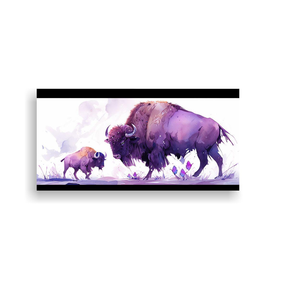 Pinturas En Acuarela Bison Y Buffalo En Tonos Púr 140x70cm-0