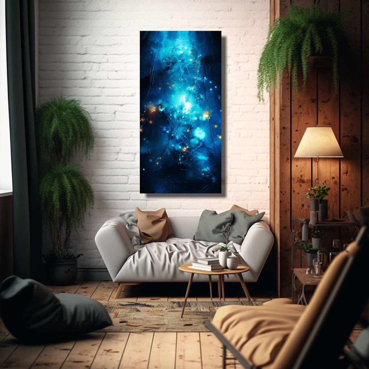 Cuadro Espectacular Llamativo Arte Abstracto Azul  30x60cm-2