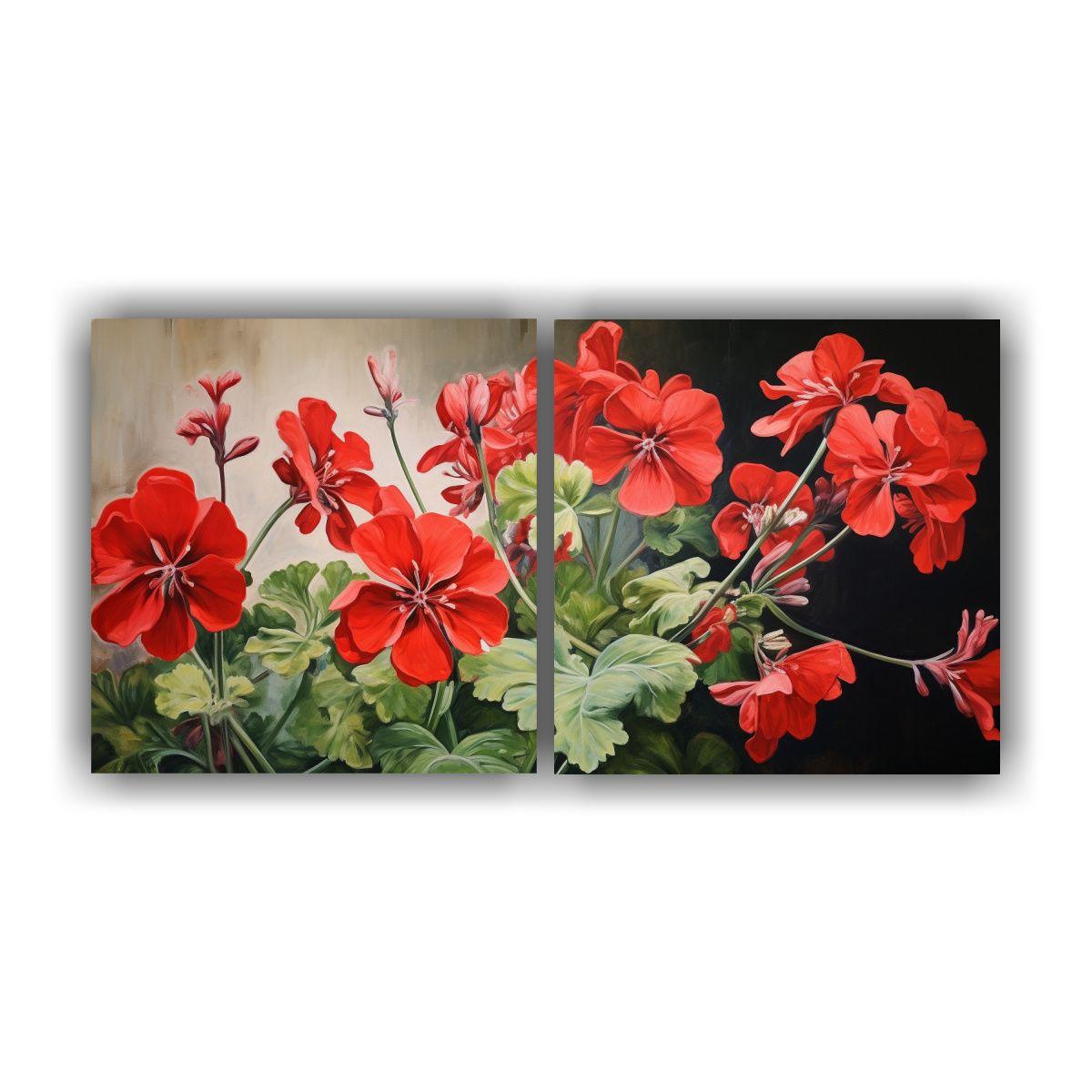 Pintura Abstracta De Geranios En Colores Cálidos 40x20 Cm-0