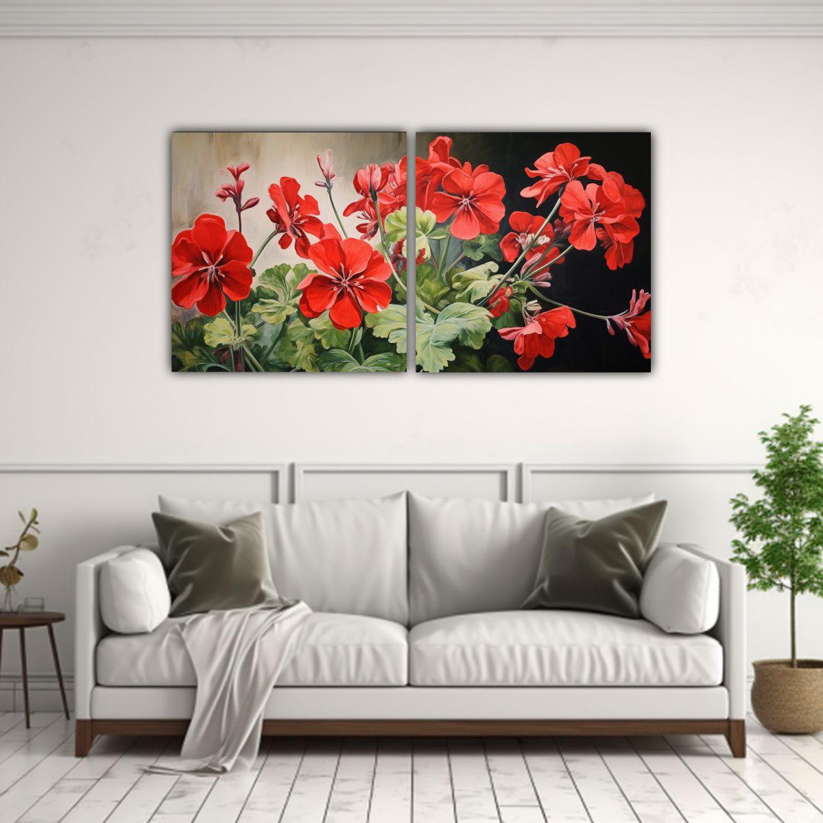 Pintura Abstracta De Geranios En Colores Cálidos 40x20 Cm-2