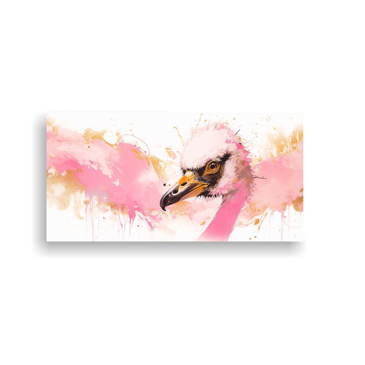 Lienzo Dibujo Fantástico Avestruz En Oro Y Rosa A 140x70cm-0