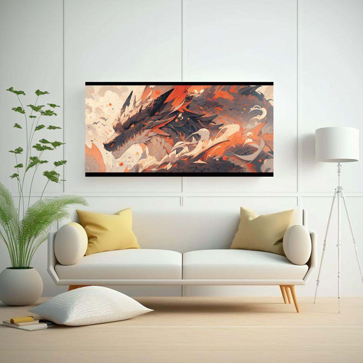 Cuadro De Dragón En Tonos Pastel Y Naranja Para 120x60cm-2