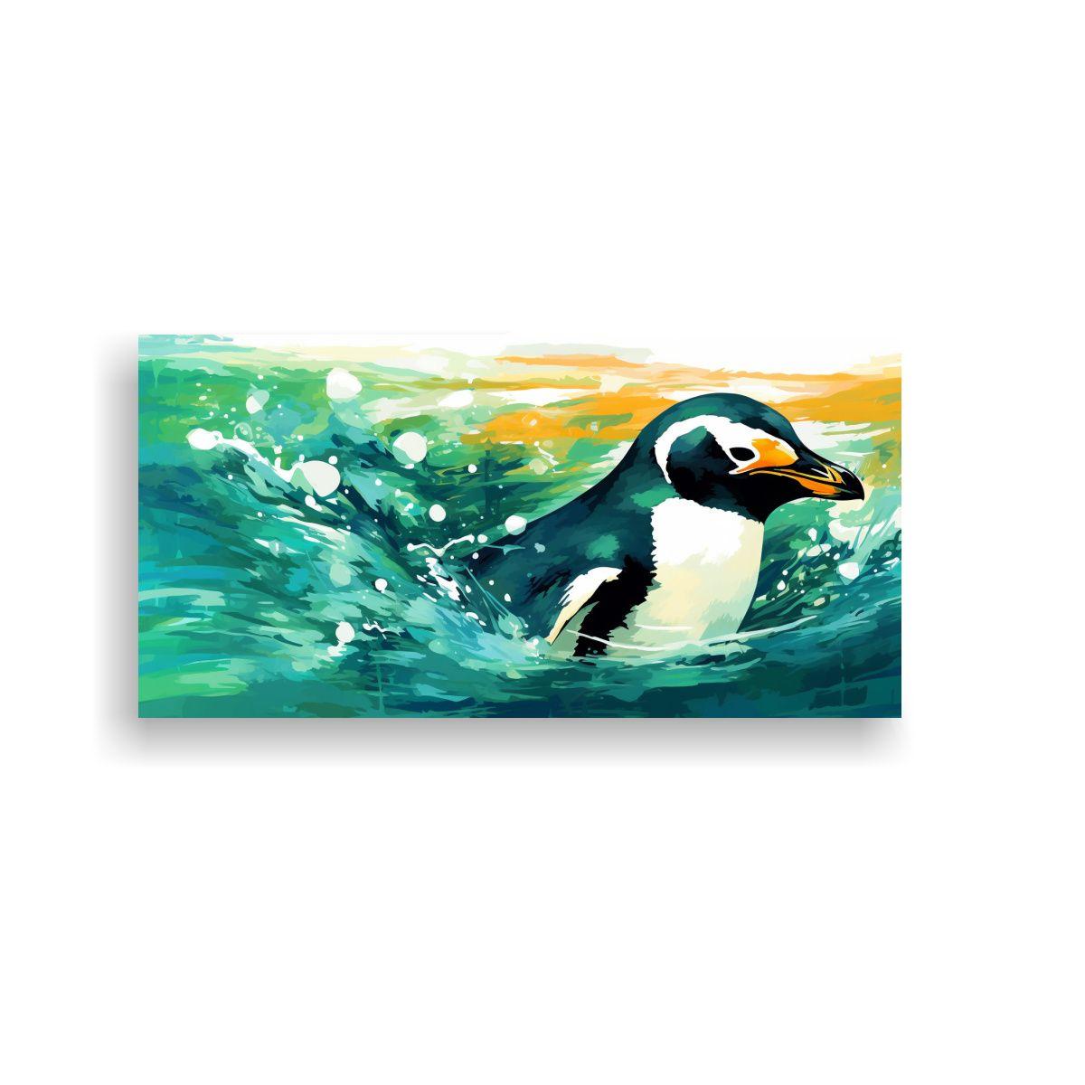 Cuadro Arte Neo Pop Pingüino En Colores 140x70cm-0