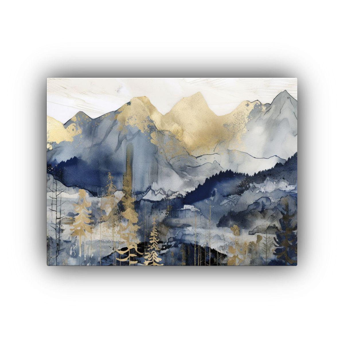 Pintura Relieve Estilo Tinta Dorada Y Azul Sobre Tela En Bas 60x40cm-0
