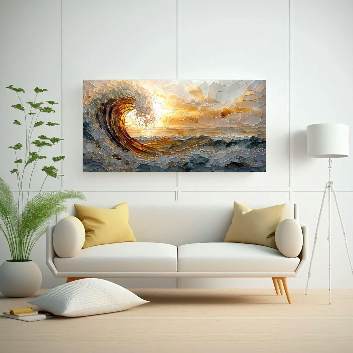 Mosaico Vidrio Arte Cuadro Mar Revuelto Oceáno 160x80cm-2