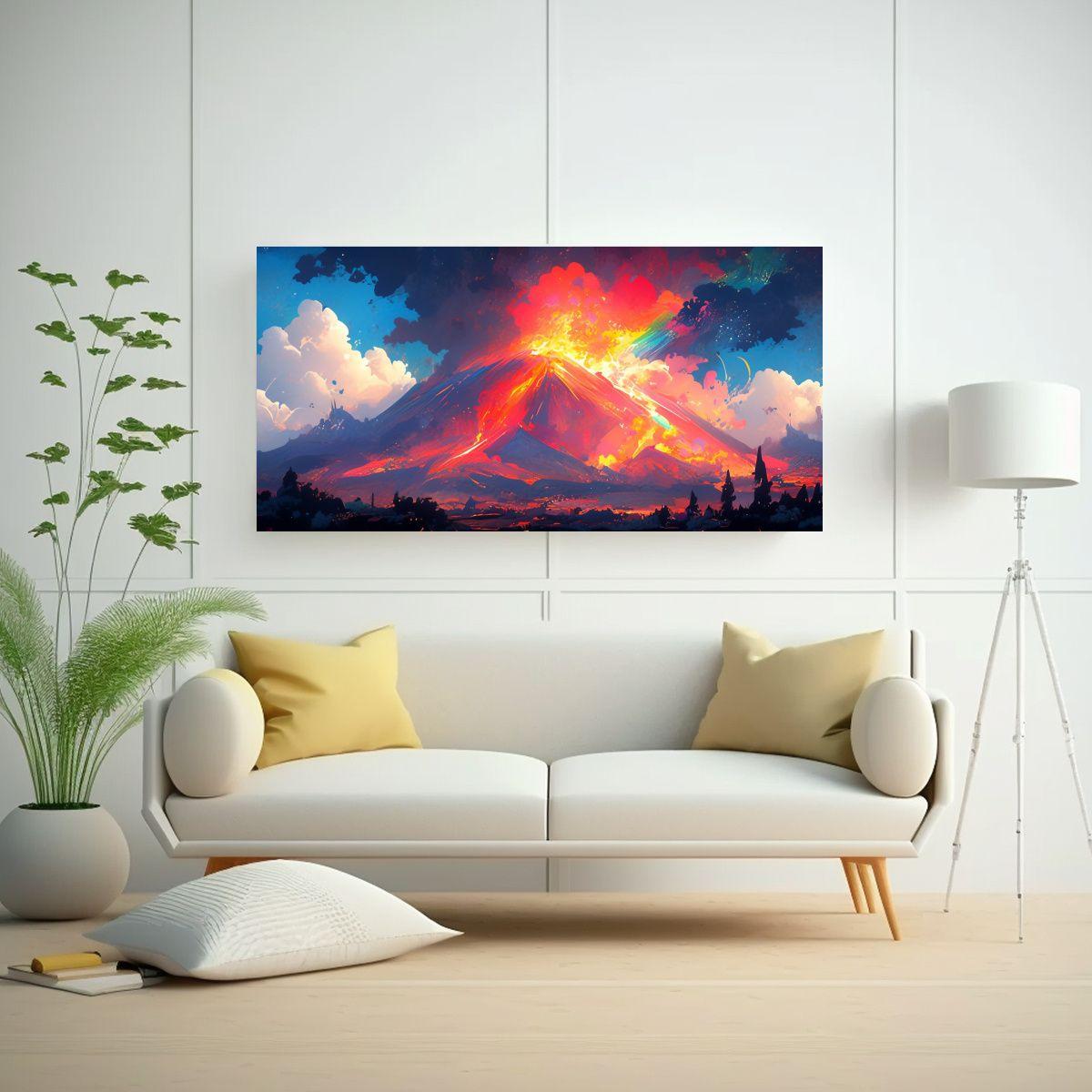 Pintura Abstracta De Volcán Con Colores Arcoíris 40x20cm-2