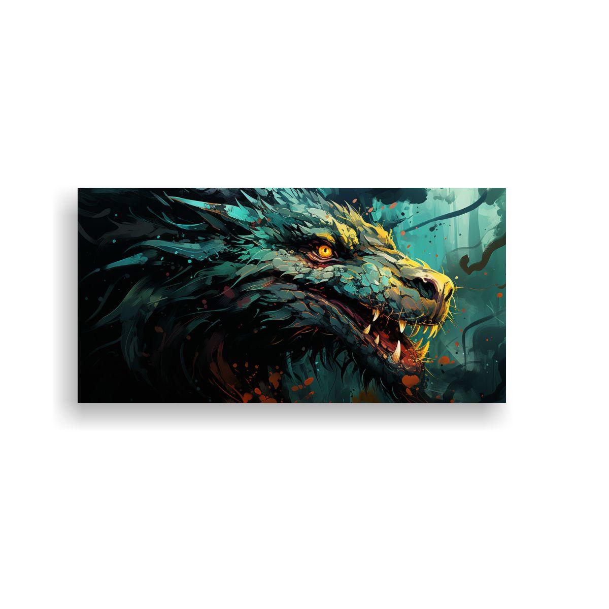 Cuadro Venta Escena Dragón Verde Estilo Neonoir A 140x70cm-0