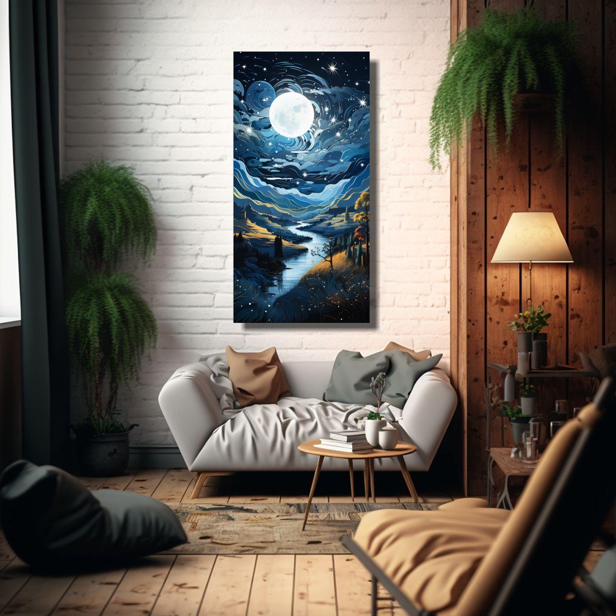 Lienzo De Tela Con Luna Y Montañas En Concepto 80x160cm-2
