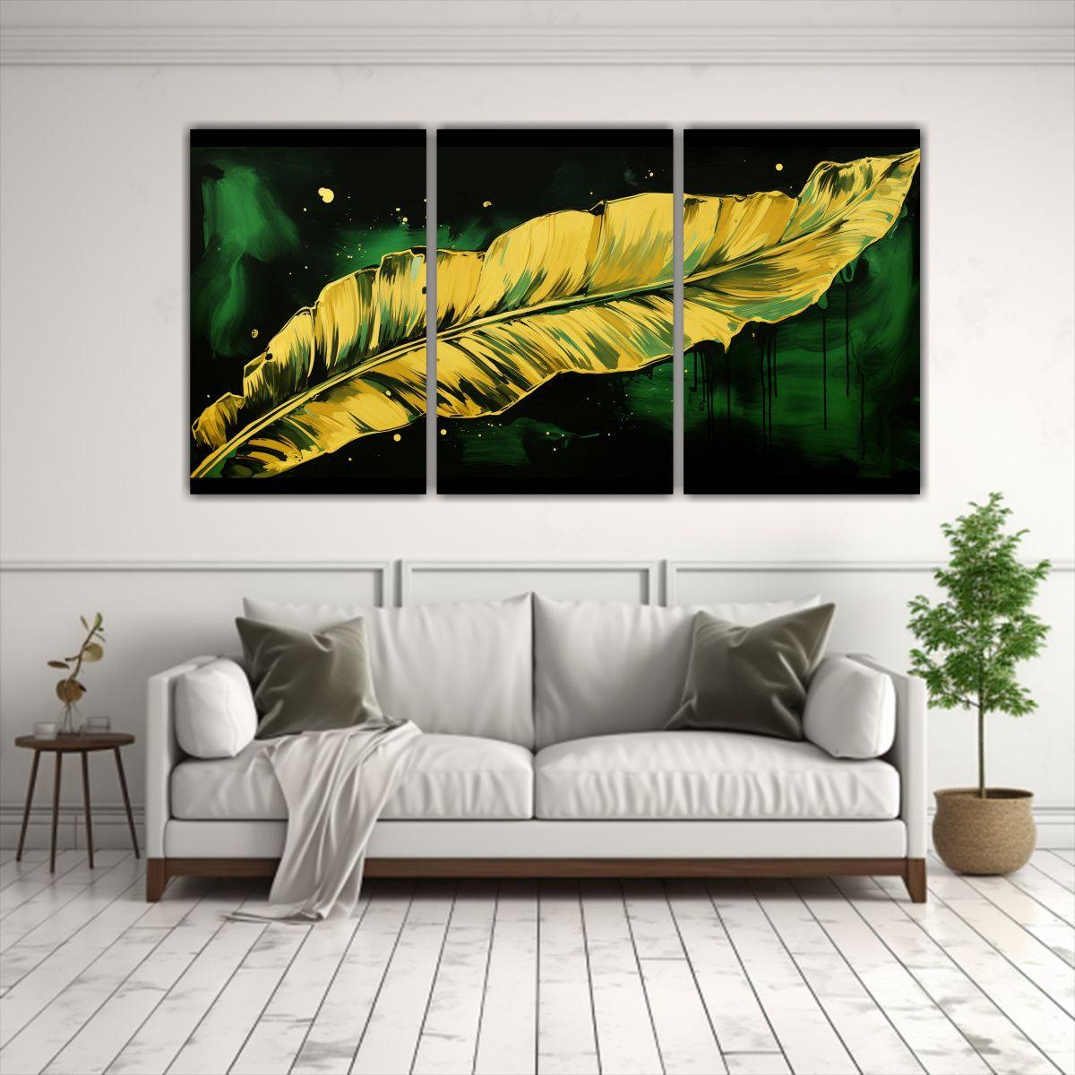 Pintura Decorativa Con Hojas De Plátano En Tonos 120x60 Cm-2