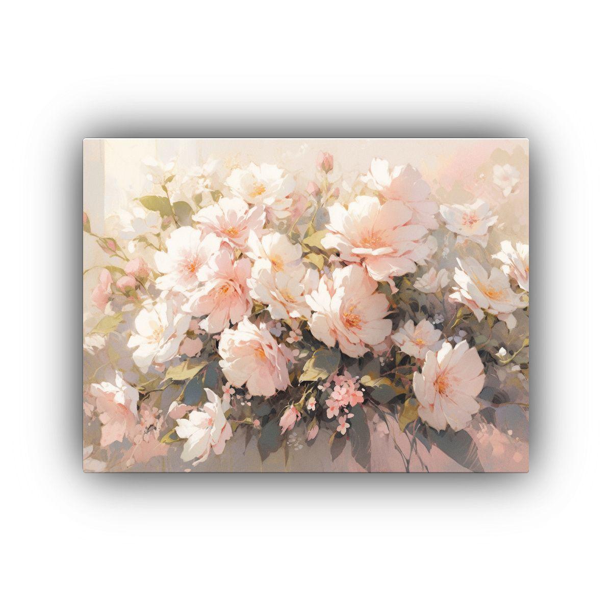 Pintura En Lienzo Estilo Galería Con Textura De Flores Blan 75x50cm-0