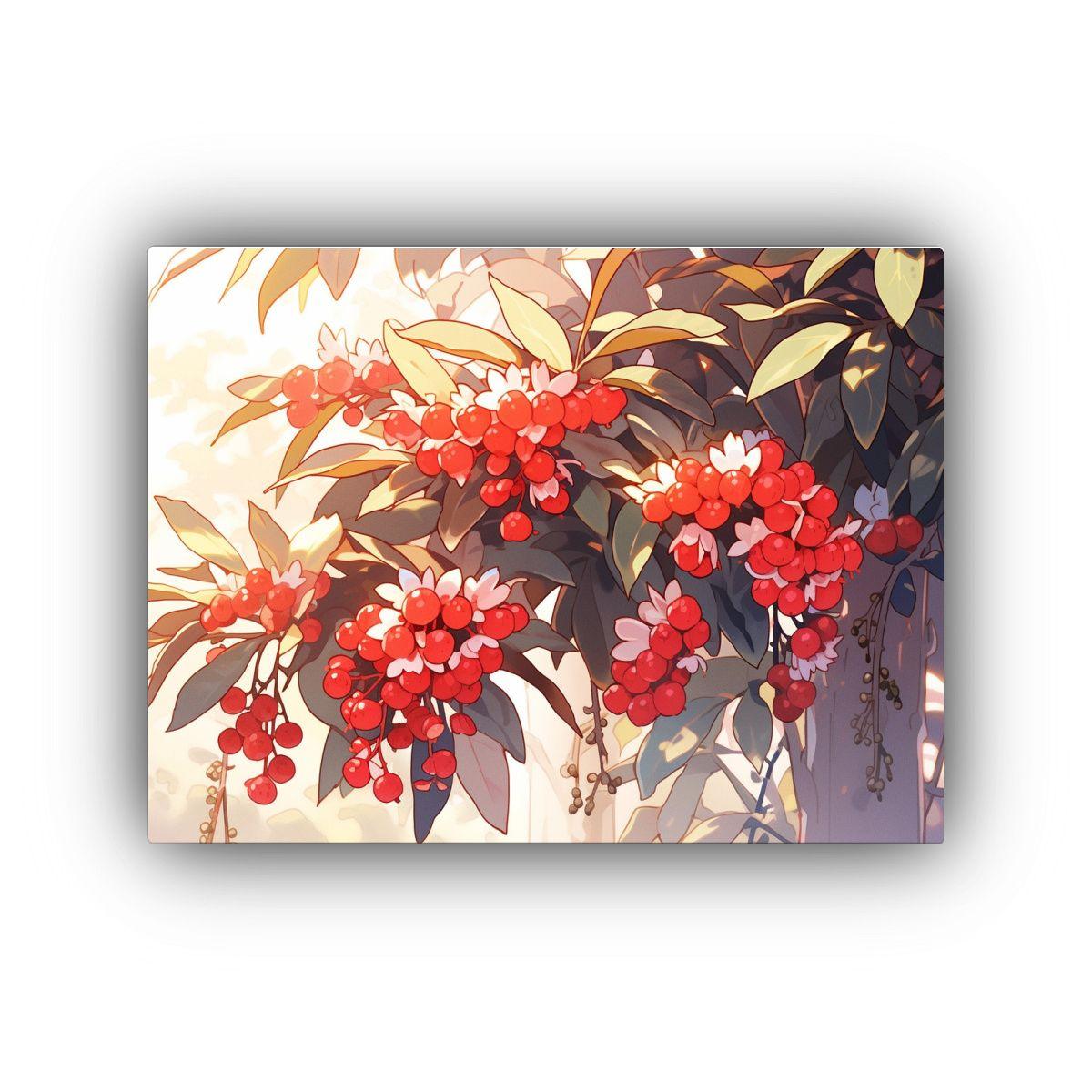 Pintura Lienzo Arbutus Rojo En Ambiente Neonoir Pop 45x30cm-0