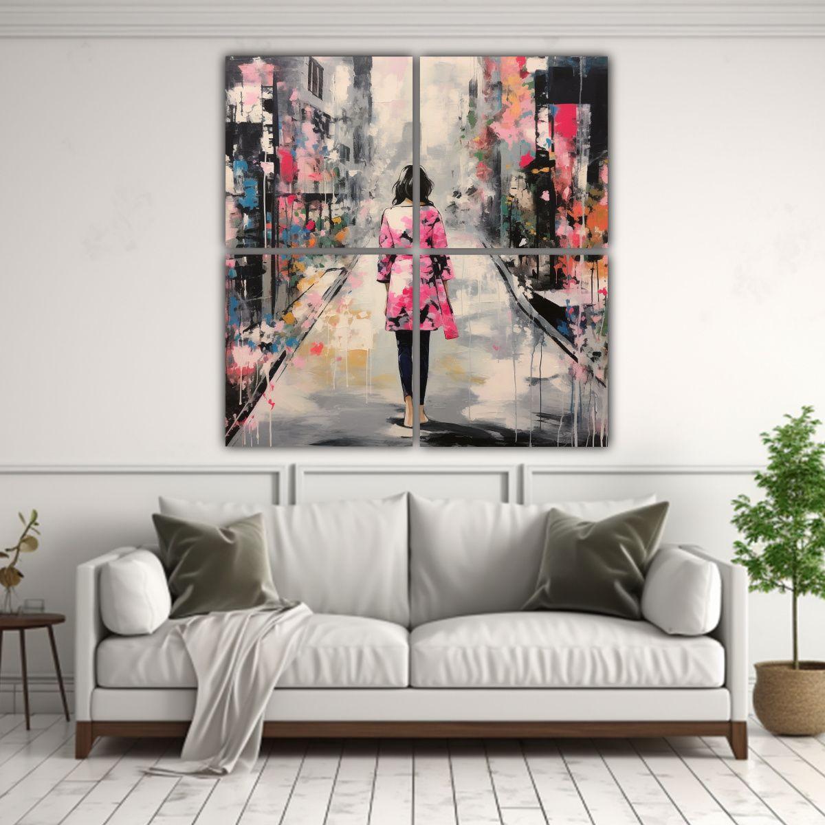 4 Lienzos De Tela Abstracto Artesanal Con Pintura 140x140 Cm-2