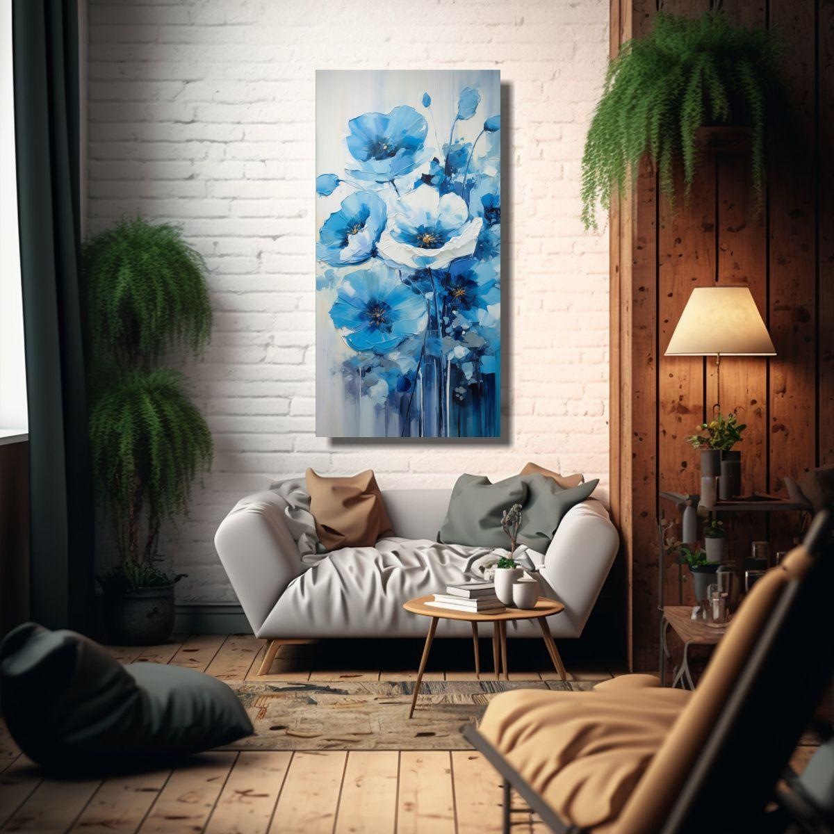 Cuadro De Pared De Acuarela Bastidor Madera Azul 30x60cm-2