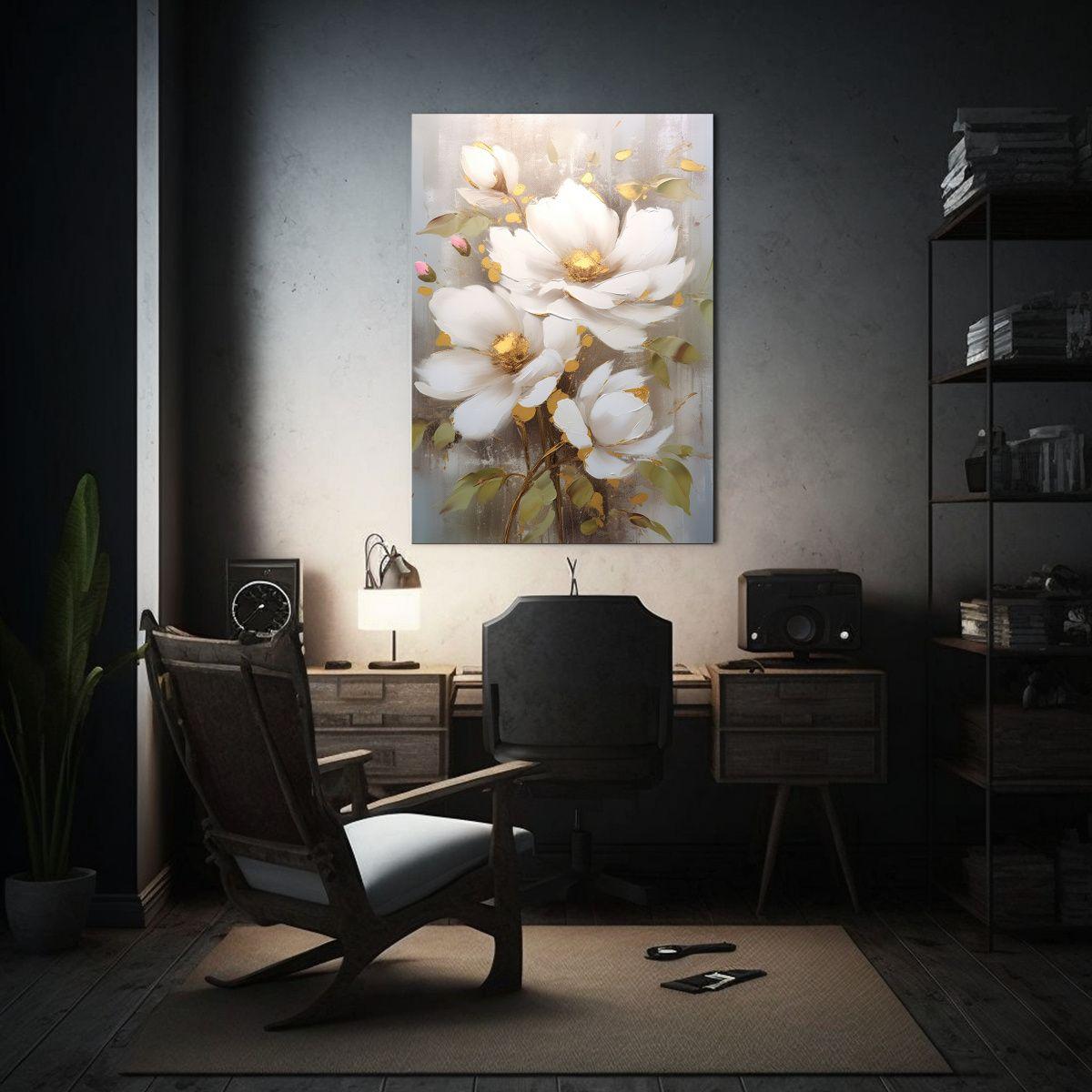 Lienzo Alta Calidad Flor Blanca Con Decoraciones 20x30 Cm-2