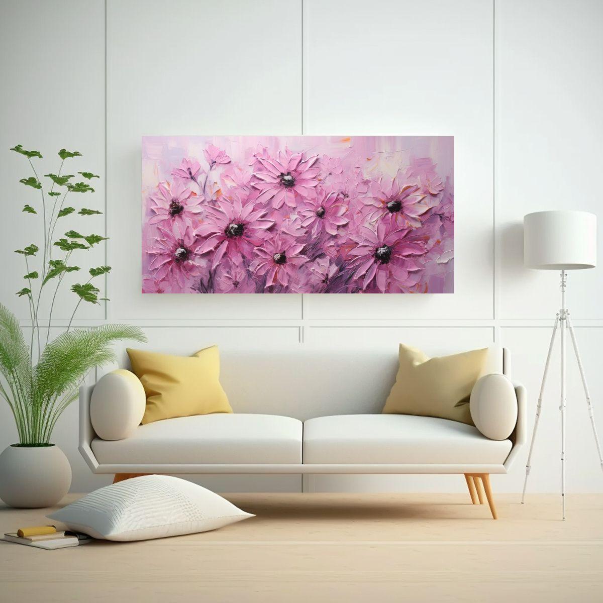 Pintura Acuarela Flores De Girasol Rosa En Lienzo 80x40cm-2