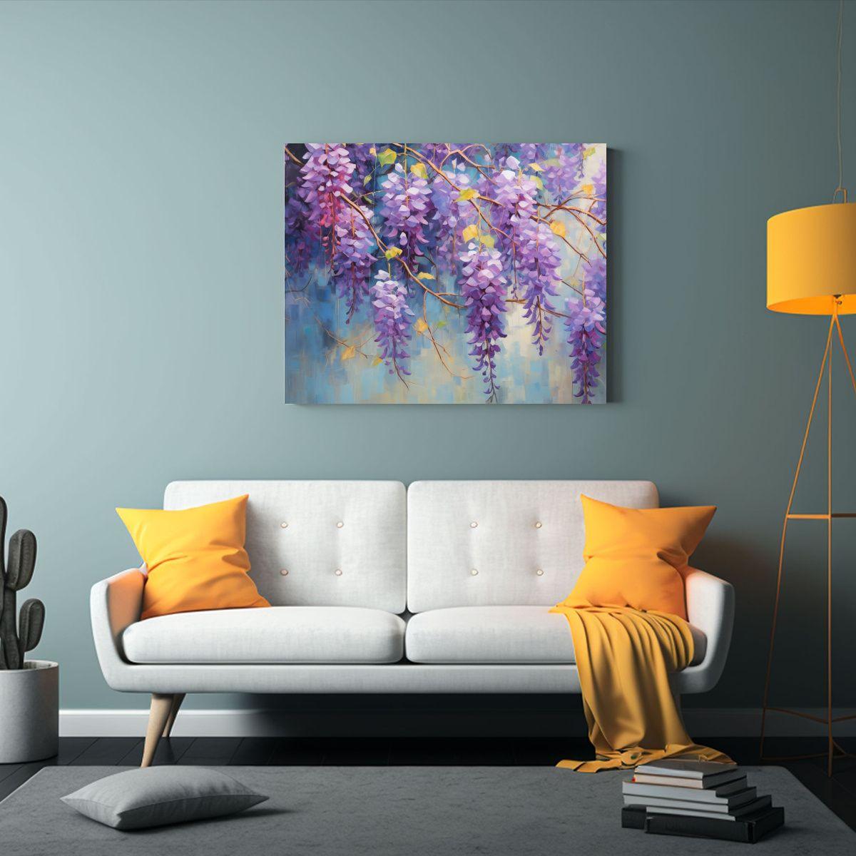 Pintura Abstracta De Flores De Glicina Detallada En óleo. 30x20cm-2