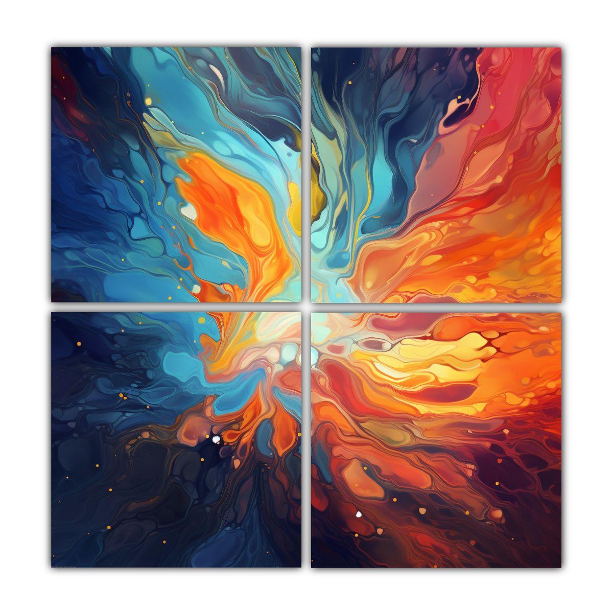 Cuatro Telas En Bastidor Abstractas Para Cocina 100x100 Cm-0