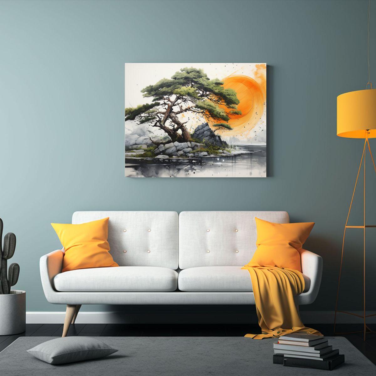 Pintura Abstracta De Un árbol De Enebro En Colores Naranja  75x50cm-2
