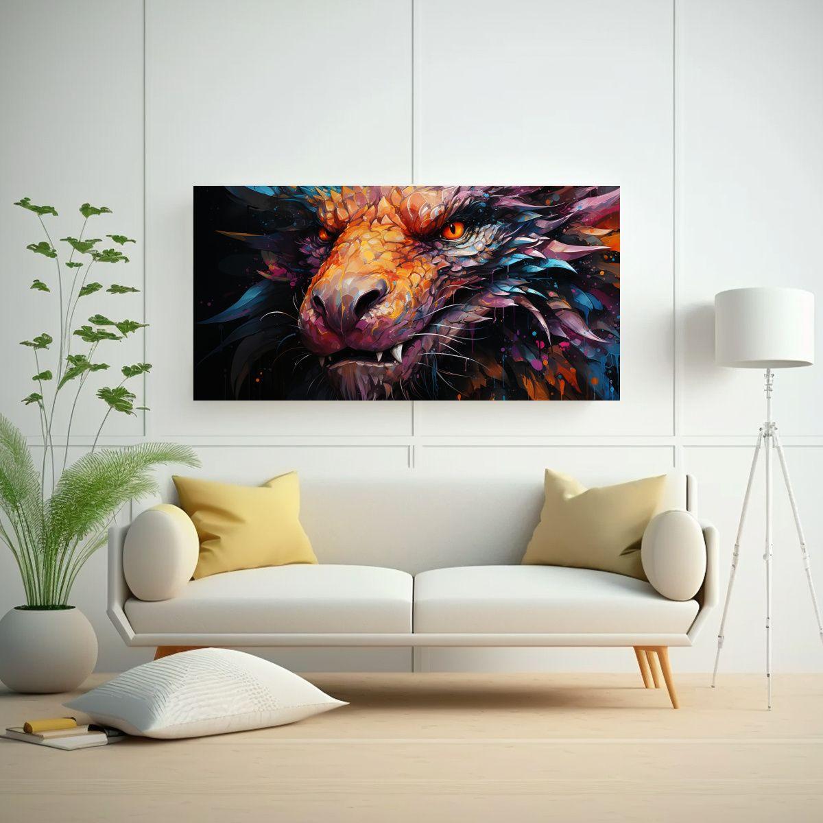 Cuadro Moderno: Dragón En Colores Arcoíris, 120x60cm-2