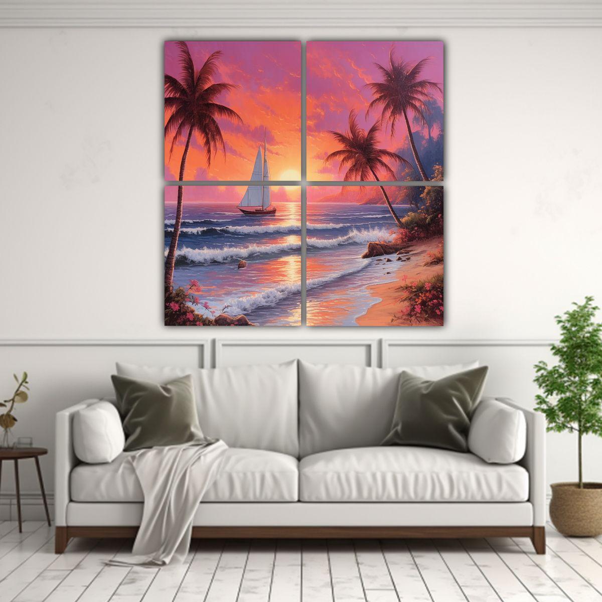 Pinturas Decorativas De Cuatro Composición Alta 80x80 Cm-2