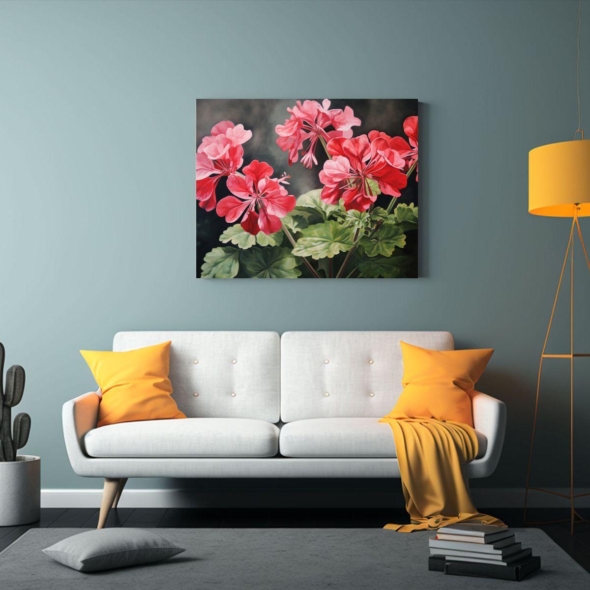 Pintura Abstracta En óleo De Flores Geranio En Tonos Majest 30x20cm-2