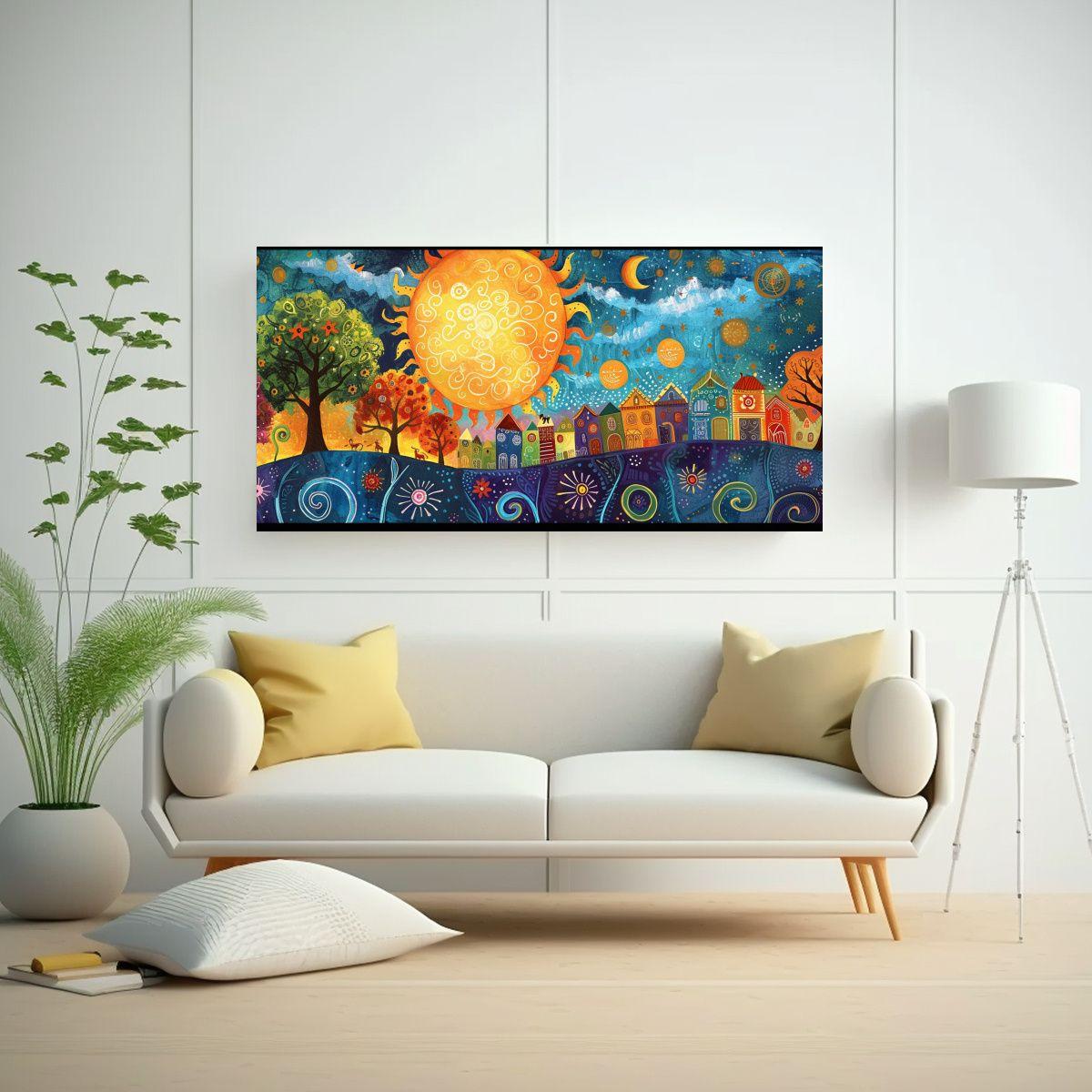Pintura Surrealista De Escena Diurna En Lienzo 80x40cm-2