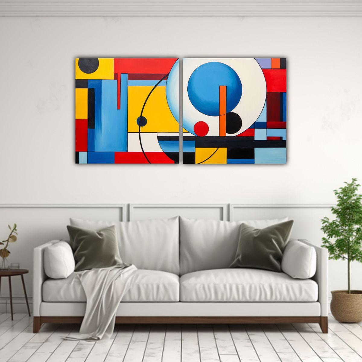 Cuadros Geométricos Con Colores Primarios 60x30 Cm-2