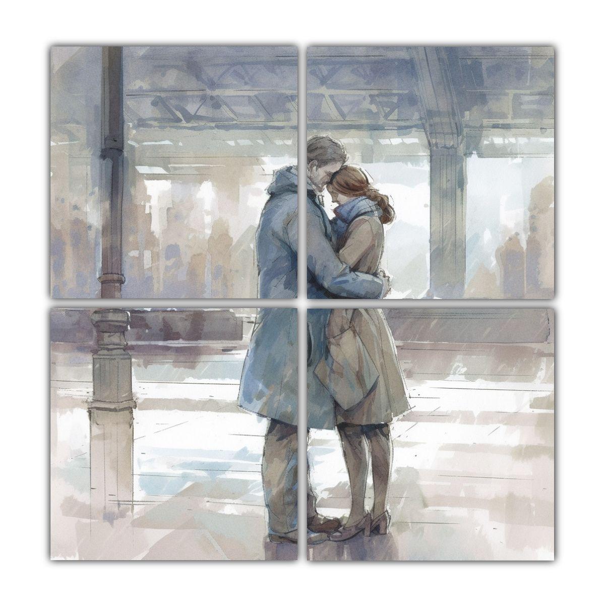 Cuadro Expresión Lineal Romántico Con Pareja 80x80 Cm-0