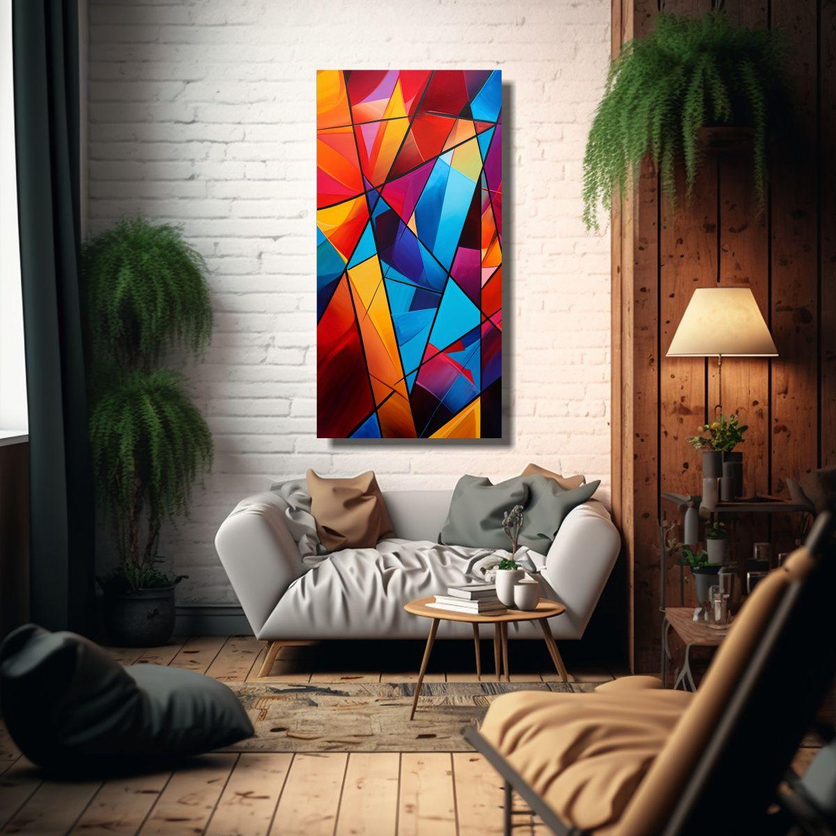 Pintura Abstracta Colorida Composición Dinámica 70x140cm-2
