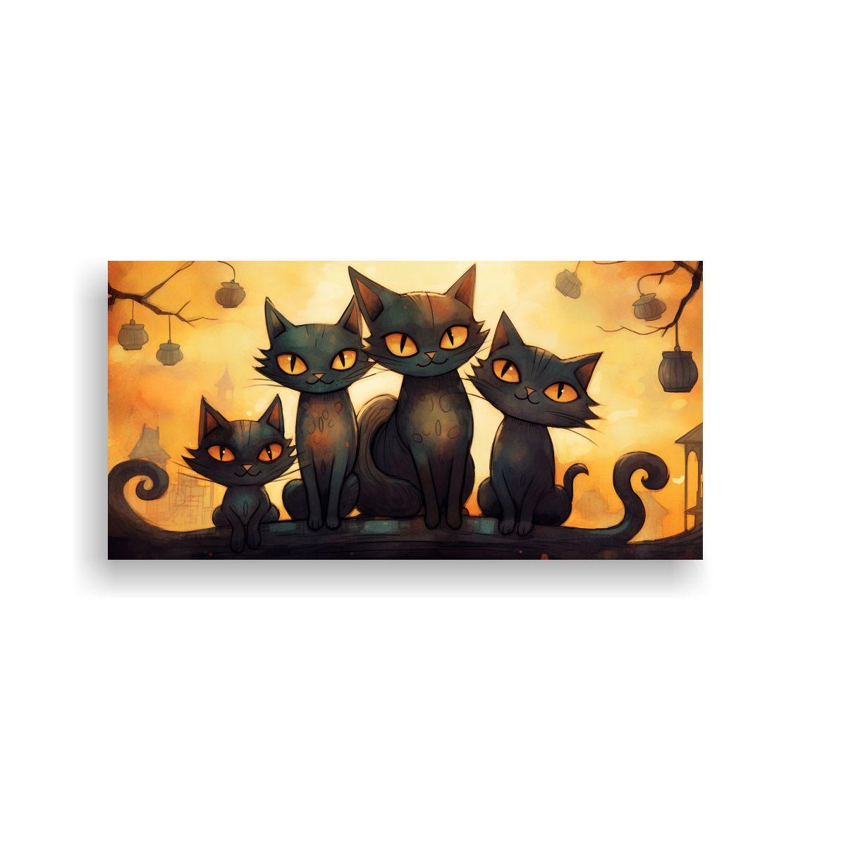 Cuadro Abstracto De Gatos Negros Sobre Una Pila, 40x20cm-0