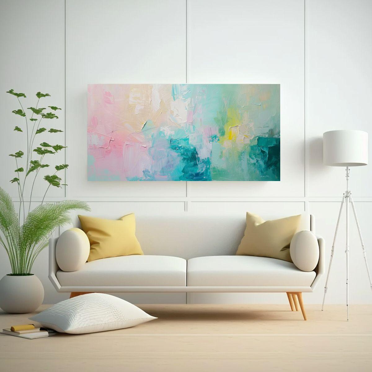 Pintura Abstracta Con Estructura Y Tonos Claros 80x40 Cm-2