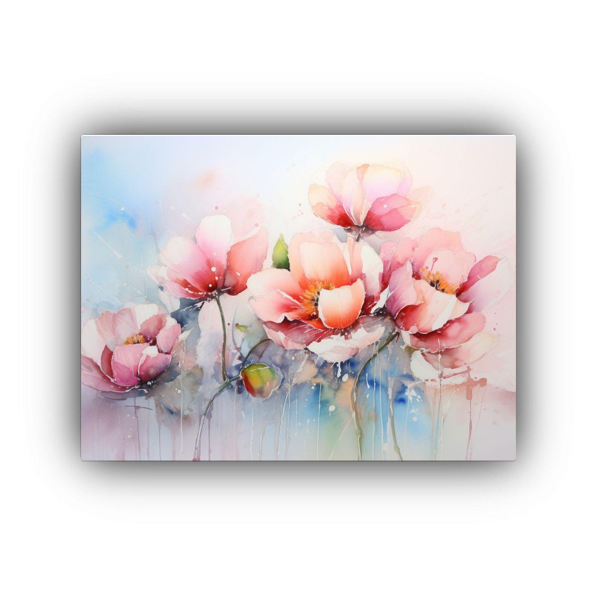 Cuadro Floral Exclusivo En Acuarela Sobre Lienzo Al Estilo D 45x30cm-0