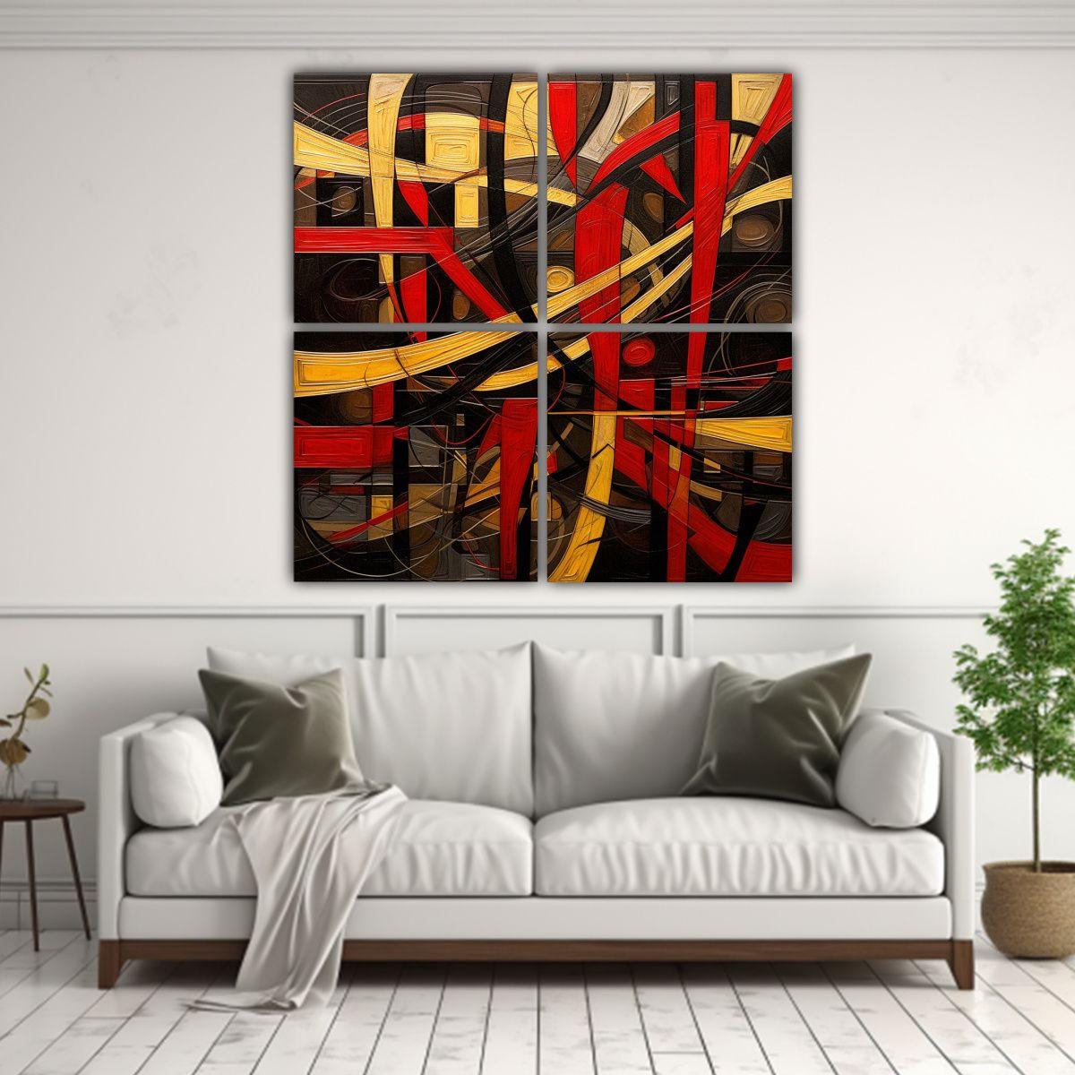 Cuadriptico Refinado De Líneas Abstractas Negro 60x60 Cm-2