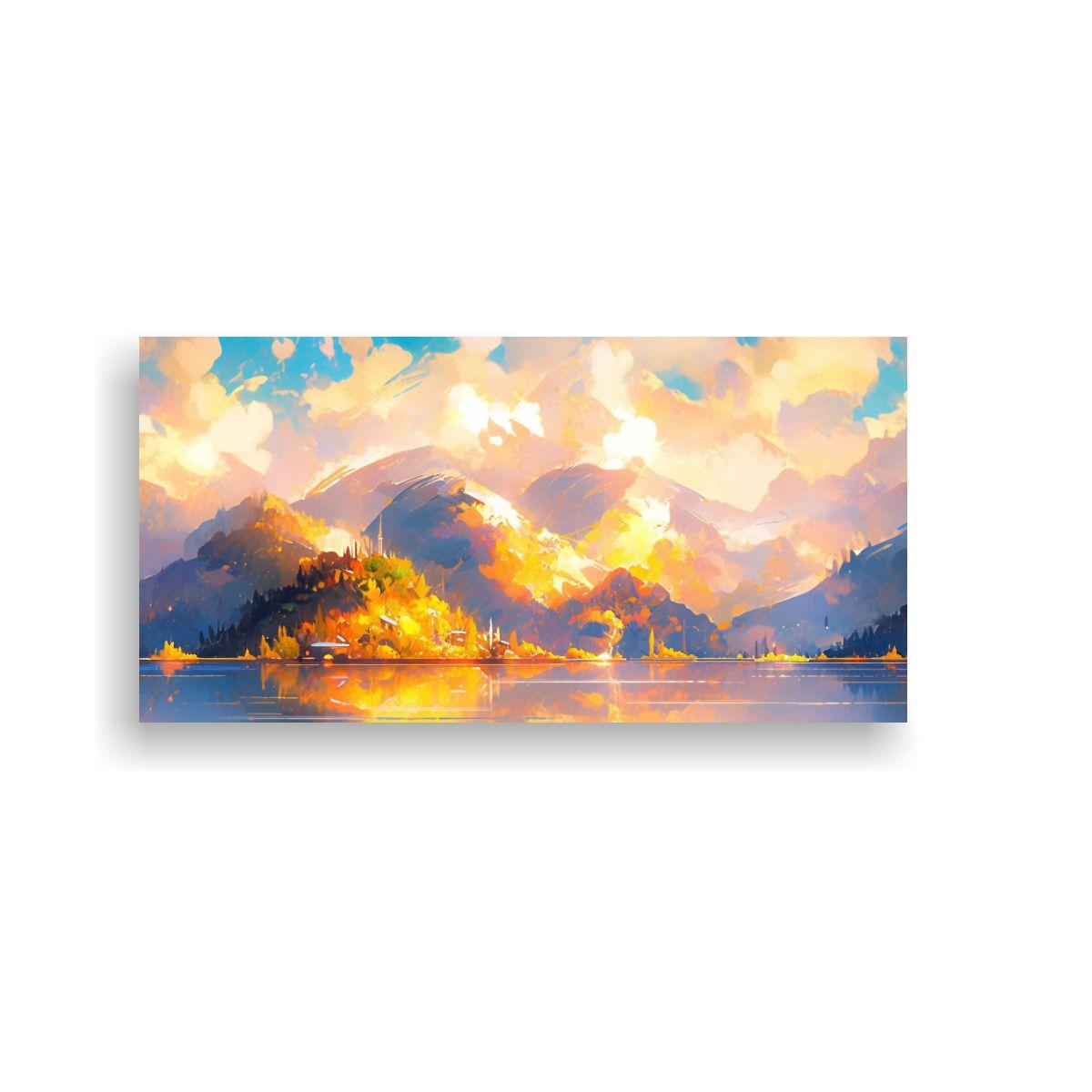 Pintura Abstracta En Amarillos De Montañas Junto  140x70cm-0