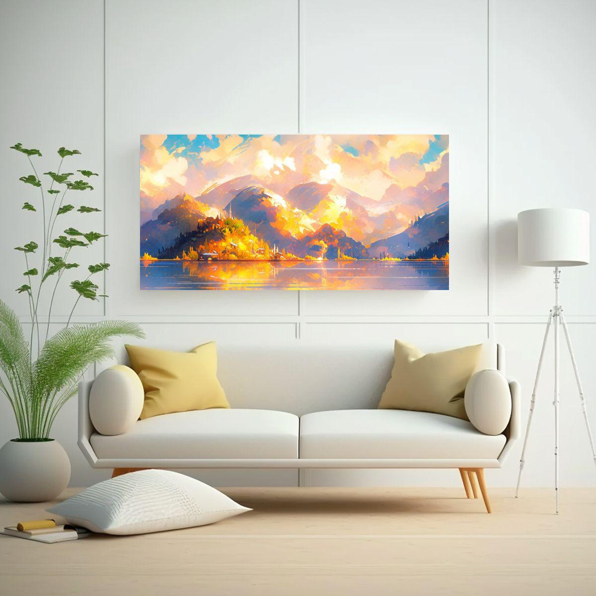 Pintura Abstracta En Amarillos De Montañas Junto  140x70cm-2